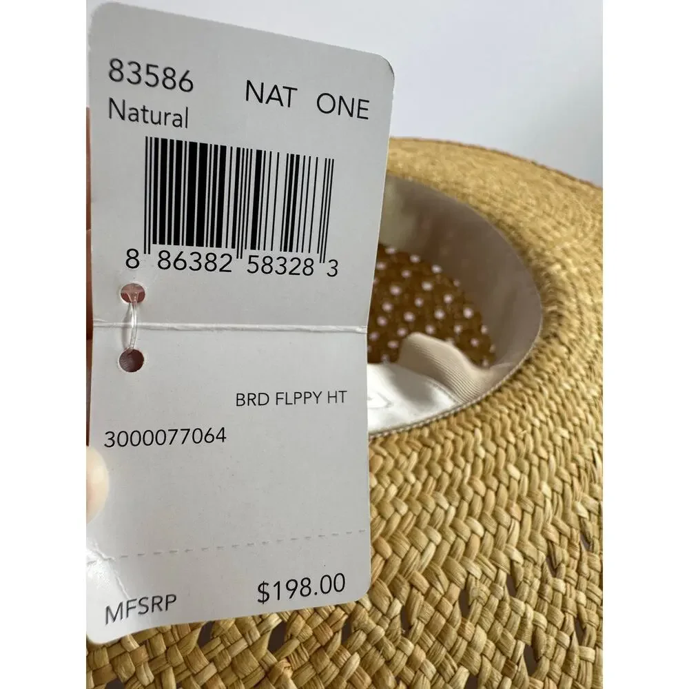 Coach Natural Straw Wide Brim Floppy Sun Hat Yellow Leather Trim One Size NWT - Picture 9 of 11